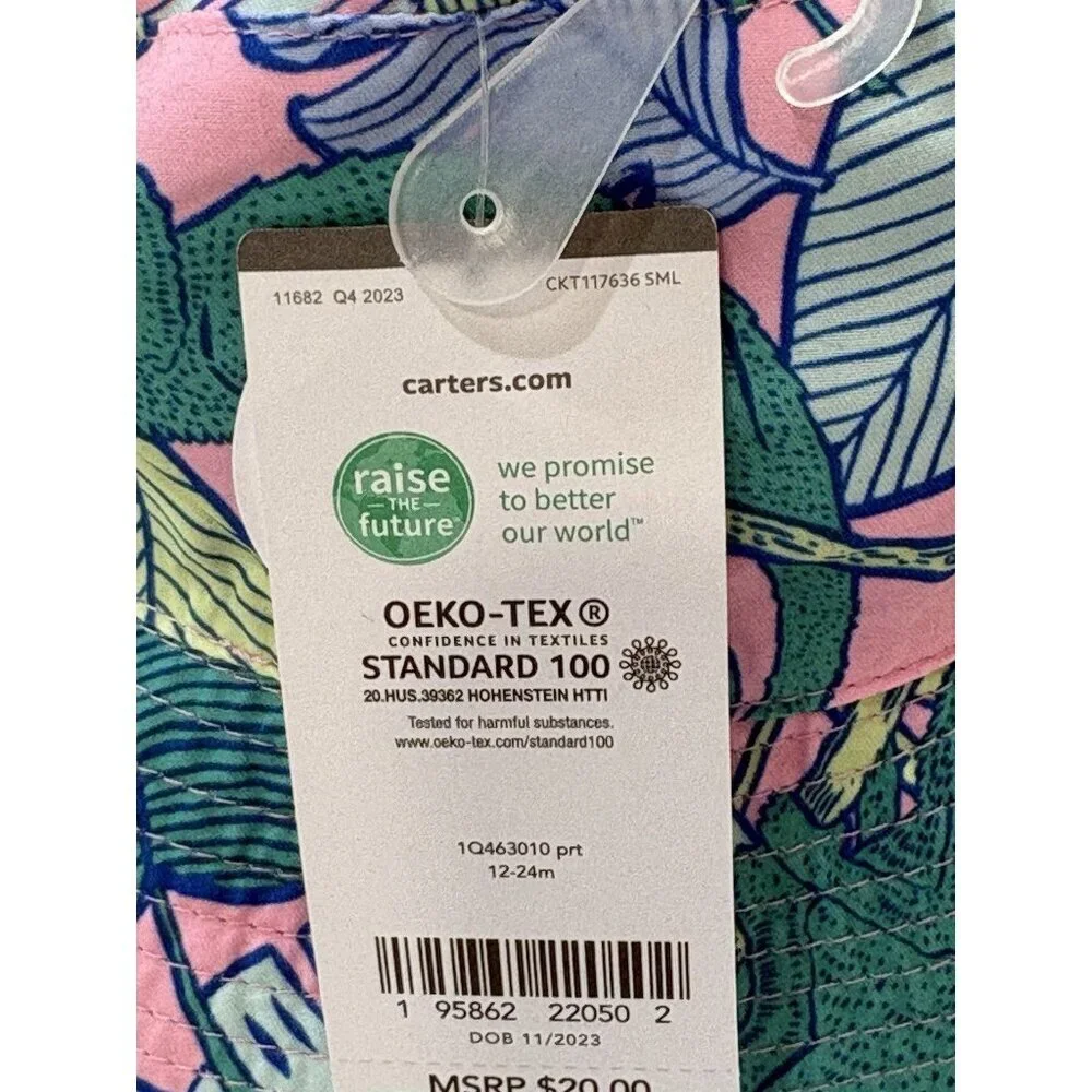 Carters Baby Tropical Reversable Bucket Hat 12/24 Months UPF Protection